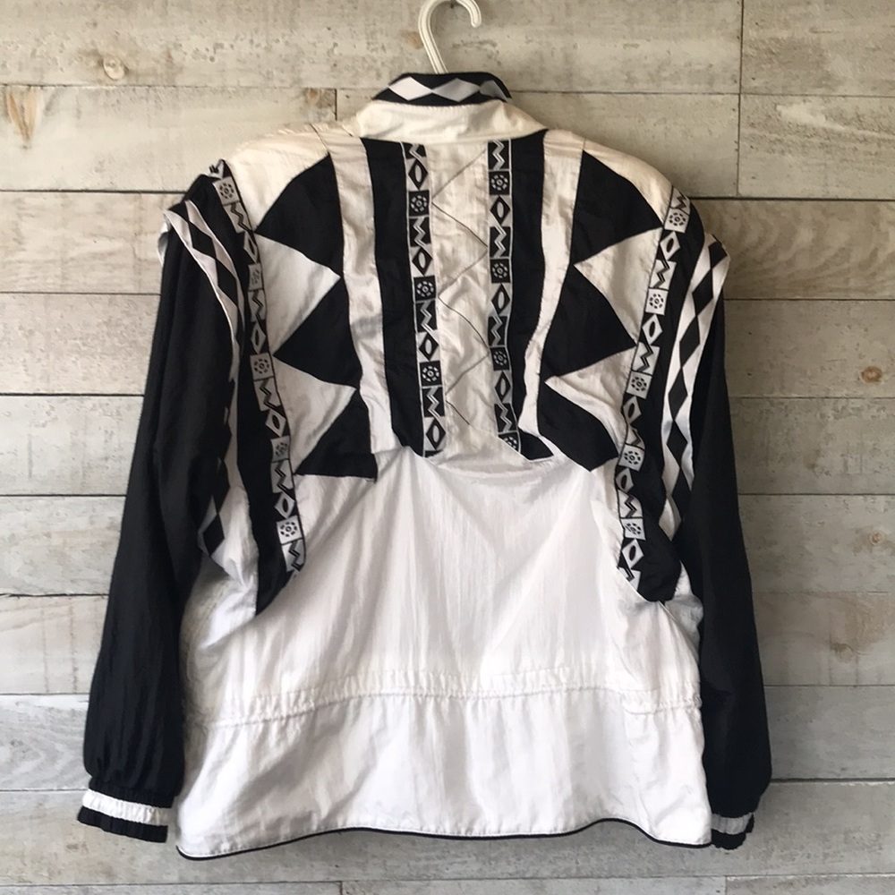 Vintage Black & White Geometric Windbreaker Jacket | Retro Minimalist - Picture 3 of 8